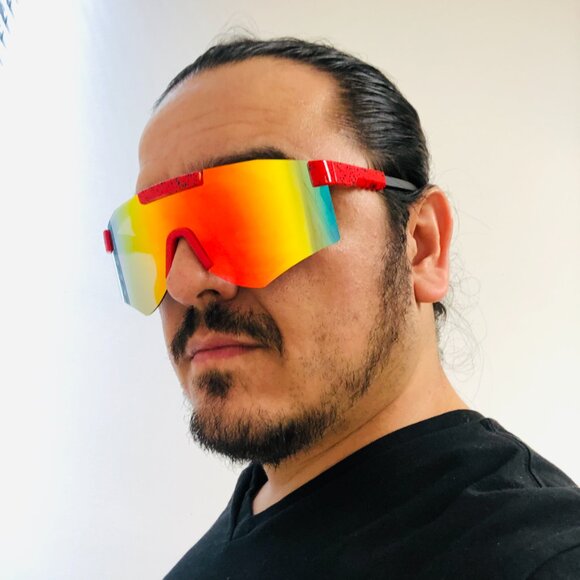 Sports Men Sunglasses Red Mirror Lens Large Frame Rimless Oversized Sking UV400 - Picture 2 of 3